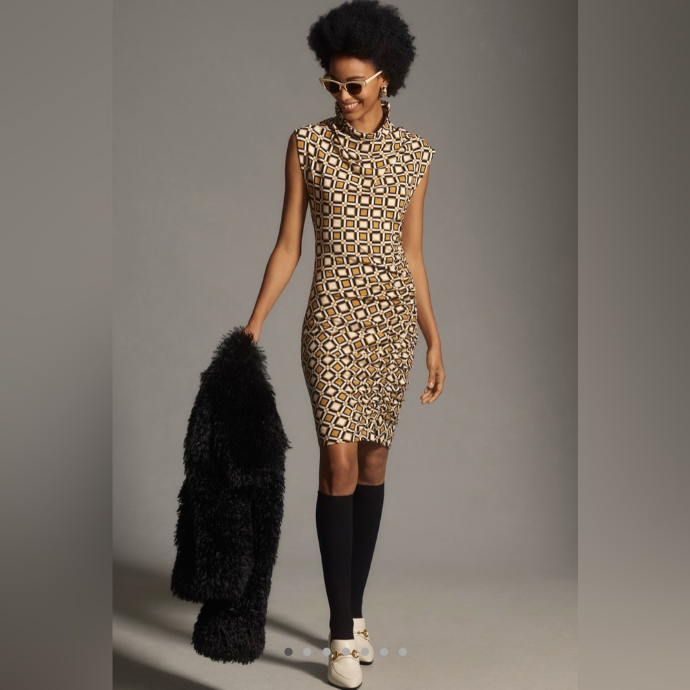 Anthropologie Maya Ruched Cowl-Neck Dress: Printed Mini Edition